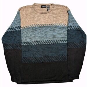 Claiborne Cotton Knit Sweater L Made in Japan Geometric Colorblock Crewneck